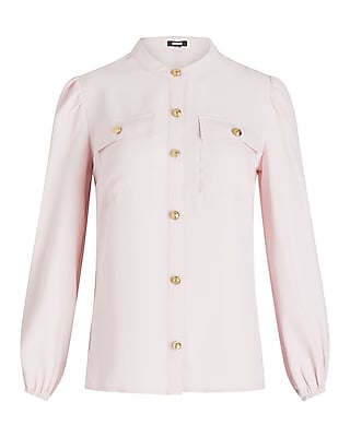 Balloon Sleeve Novelty Button Front Pocket Shirt