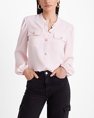 Balloon Sleeve Novelty Button Front Pocket Shirt