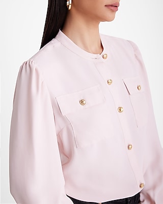 Balloon Sleeve Novelty Button Front Pocket Shirt