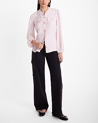 Balloon Sleeve Novelty Button Front Pocket Shirt