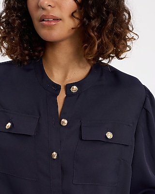 Balloon Sleeve Novelty Button Front Pocket Shirt