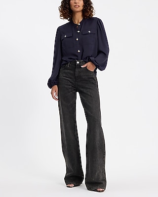 Balloon Sleeve Novelty Button Front Pocket Shirt