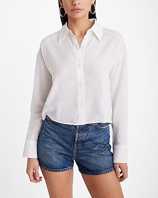 Linen-Blend Cropped Boyfriend Portofino Shirt - image 3