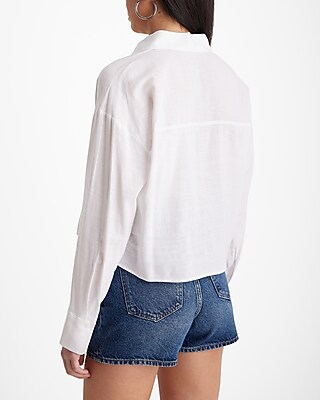 Linen-Blend Cropped Boyfriend Portofino Shirt - image 4