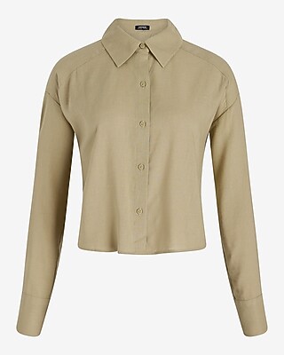 Linen-Blend Cropped Boyfriend Portofino Shirt