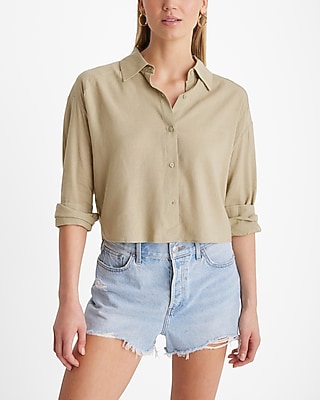 Linen-Blend Cropped Boyfriend Portofino Shirt