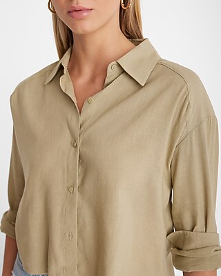 Linen-Blend Cropped Boyfriend Portofino Shirt