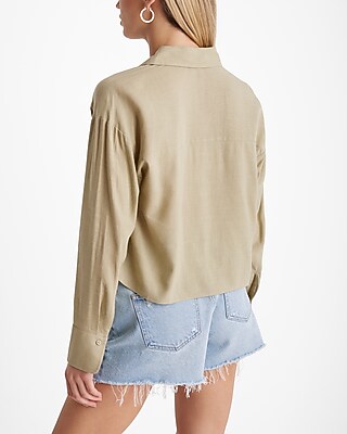 Linen-Blend Cropped Boyfriend Portofino Shirt
