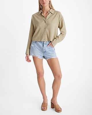 Linen-Blend Cropped Boyfriend Portofino Shirt