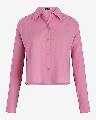Linen-Blend Cropped Boyfriend Portofino Shirt