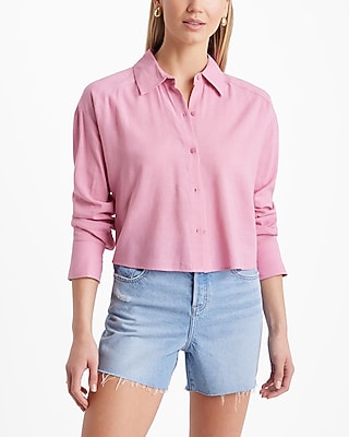 Linen-Blend Cropped Boyfriend Portofino Shirt