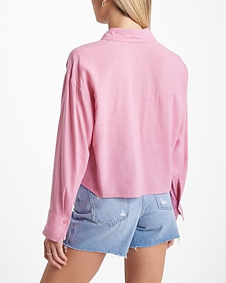 Linen-Blend Cropped Boyfriend Portofino Shirt