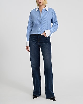 Striped Poplin Cropped Oversized Shirt