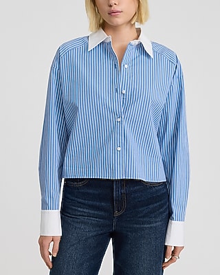 Striped Poplin Cropped Oversized Shirt