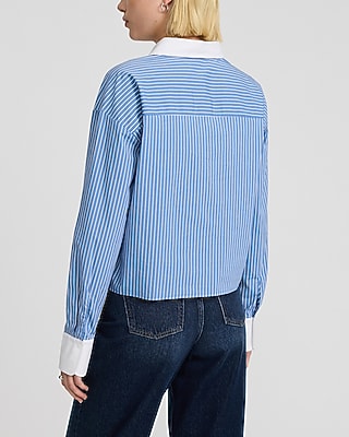 Striped Poplin Cropped Oversized Shirt