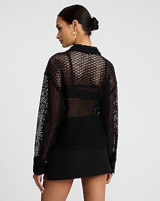 Corded Lace Cropped Boyfriend Portofino Shirt