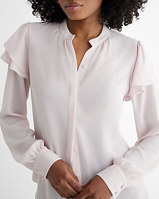 Relaxed Gathered Neck Ruffle Shoulder Portofino Shirt - image 2