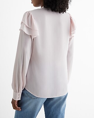 Relaxed Gathered Neck Ruffle Shoulder Portofino Shirt - image 3