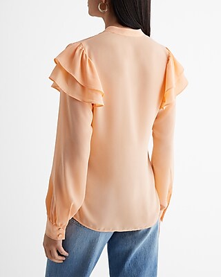 Relaxed Gathered Neck Ruffle Shoulder Portofino Shirt