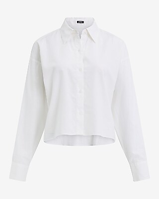 Linen-Blend Cropped Boyfriend Shirt - thumbnail 3