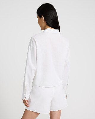 Linen-Blend Cropped Boyfriend Shirt - thumbnail 2
