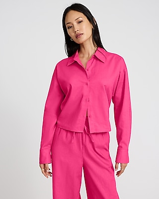 Linen-Blend Cropped Boyfriend Portofino Shirt