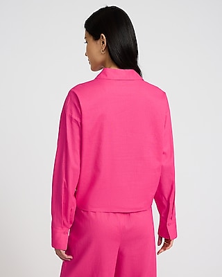 Linen-Blend Cropped Boyfriend Portofino Shirt