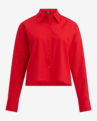 Linen-Blend Cropped Boyfriend Shirt