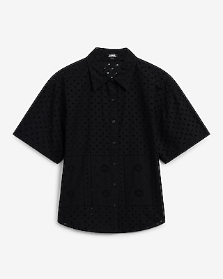 Eyelet Short Sleeve Boyfriend Portofino Shirt