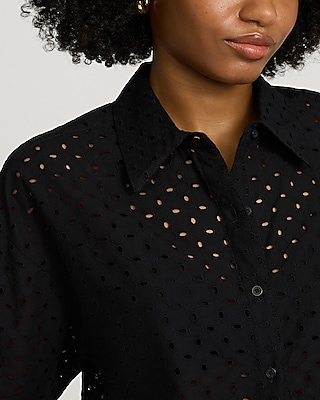 Eyelet Short Sleeve Boyfriend Portofino Shirt