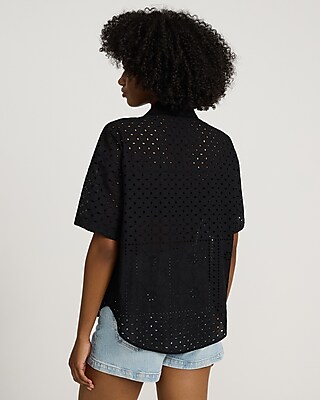 Eyelet Short Sleeve Boyfriend Portofino Shirt