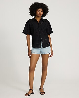 Eyelet Short Sleeve Boyfriend Portofino Shirt