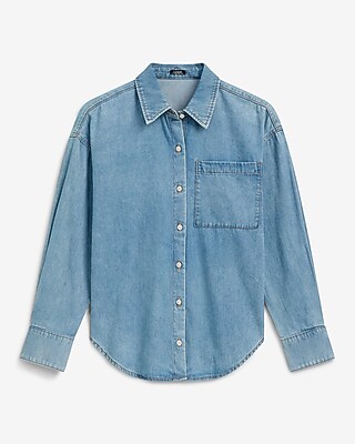 Light Wash Denim Boyfriend Shirt - image 4