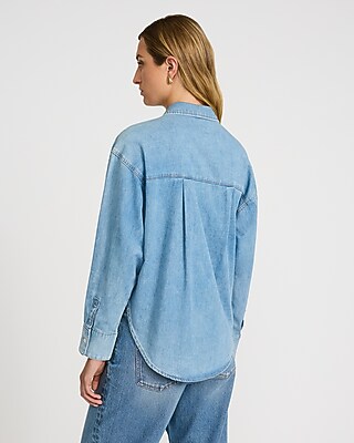Light Wash Denim Boyfriend Shirt - image 2