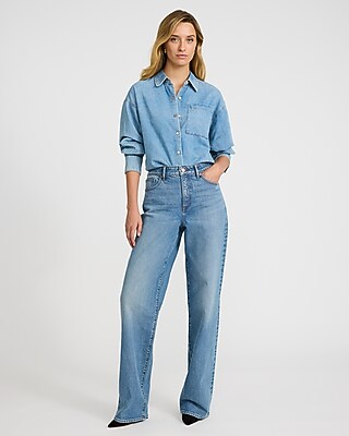 Light Wash Denim Boyfriend Shirt - image 3