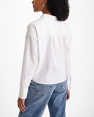 Rhinestone Bow Cinched Front Cropped Shirt | Express