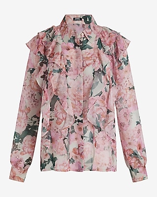 RUFFLE FRONT RELAXED PORTOFINO AO DIGITAL KARINA FLORAL 9710555:PRINT-PINK:L