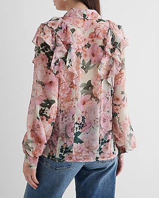 RUFFLE FRONT RELAXED PORTOFINO AO DIGITAL KARINA FLORAL 9710555:PRINT-PINK:L