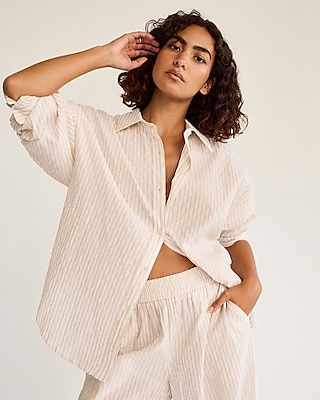 Textured Pinstripe Boyfriend Portofino Shirt