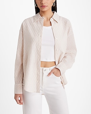 Textured Pinstripe Boyfriend Portofino Shirt