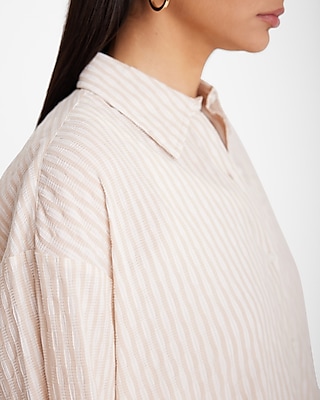 Textured Pinstripe Boyfriend Portofino Shirt