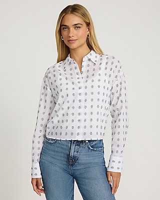 Cotton Jacquard Printed Cropped Shirt | Express