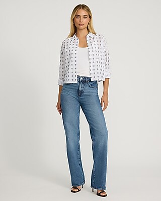 Jacquard Printed Cropped Boyfriend Portofino Shirt