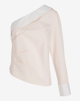 Poplin Striped One Shoulder Draped Top