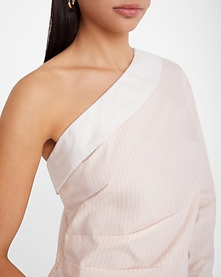 Poplin Striped One Shoulder Draped Top