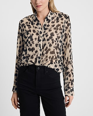 Sheer Leopard Relaxed Crinkle Portofino Shirt