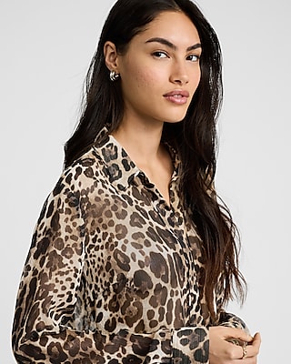 Sheer Leopard Print Portofino Shirt