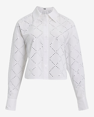 Embellished Diamond Pattern Cropped Portofino Shirt