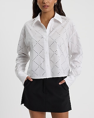 Embellished Diamond Pattern Cropped Portofino Shirt