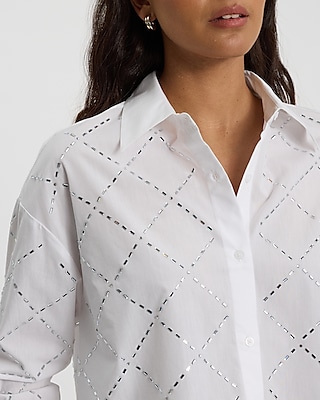 Embellished Diamond Pattern Cropped Portofino Shirt